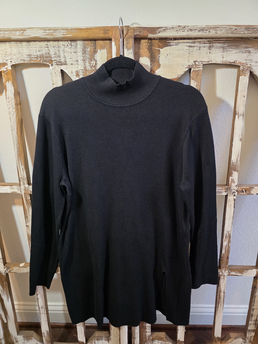 Cable & Gauge Black Turtleneck Sweater with Thigh Slit